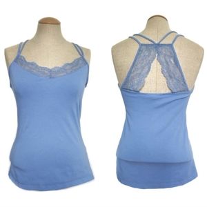 White House Black Market Lace Trim Camisole Blue S Small